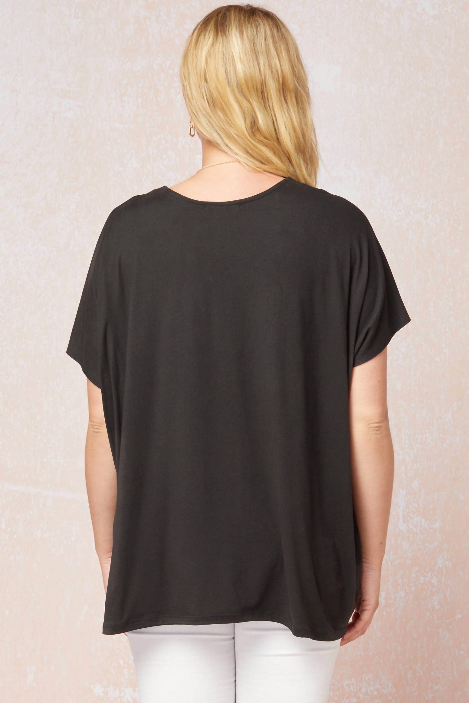 entro Short Sleeve Placket Top in black - women's blouse - detail view