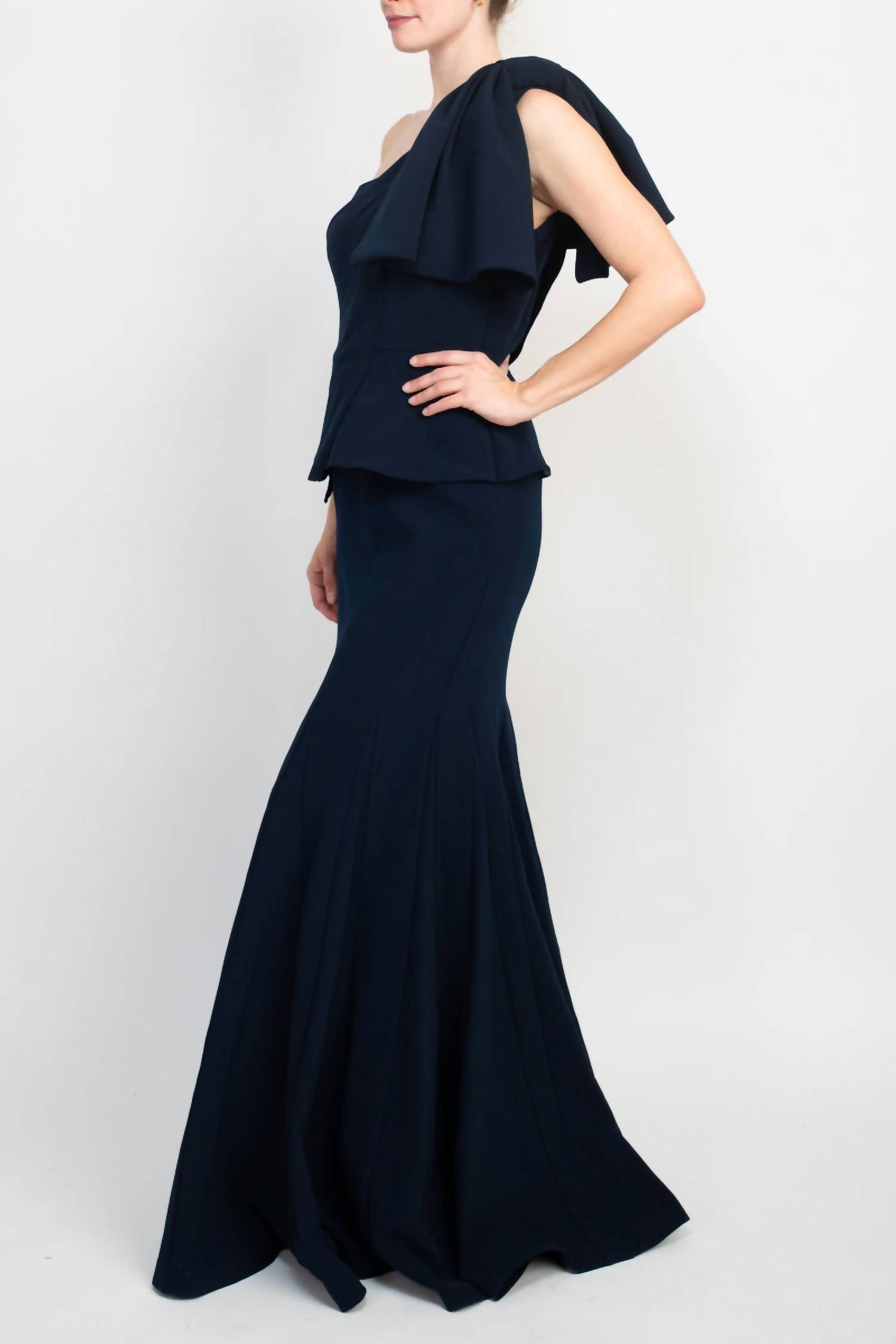 Jovani - One Shoulder Mermaid Trumpet Crepe Gown