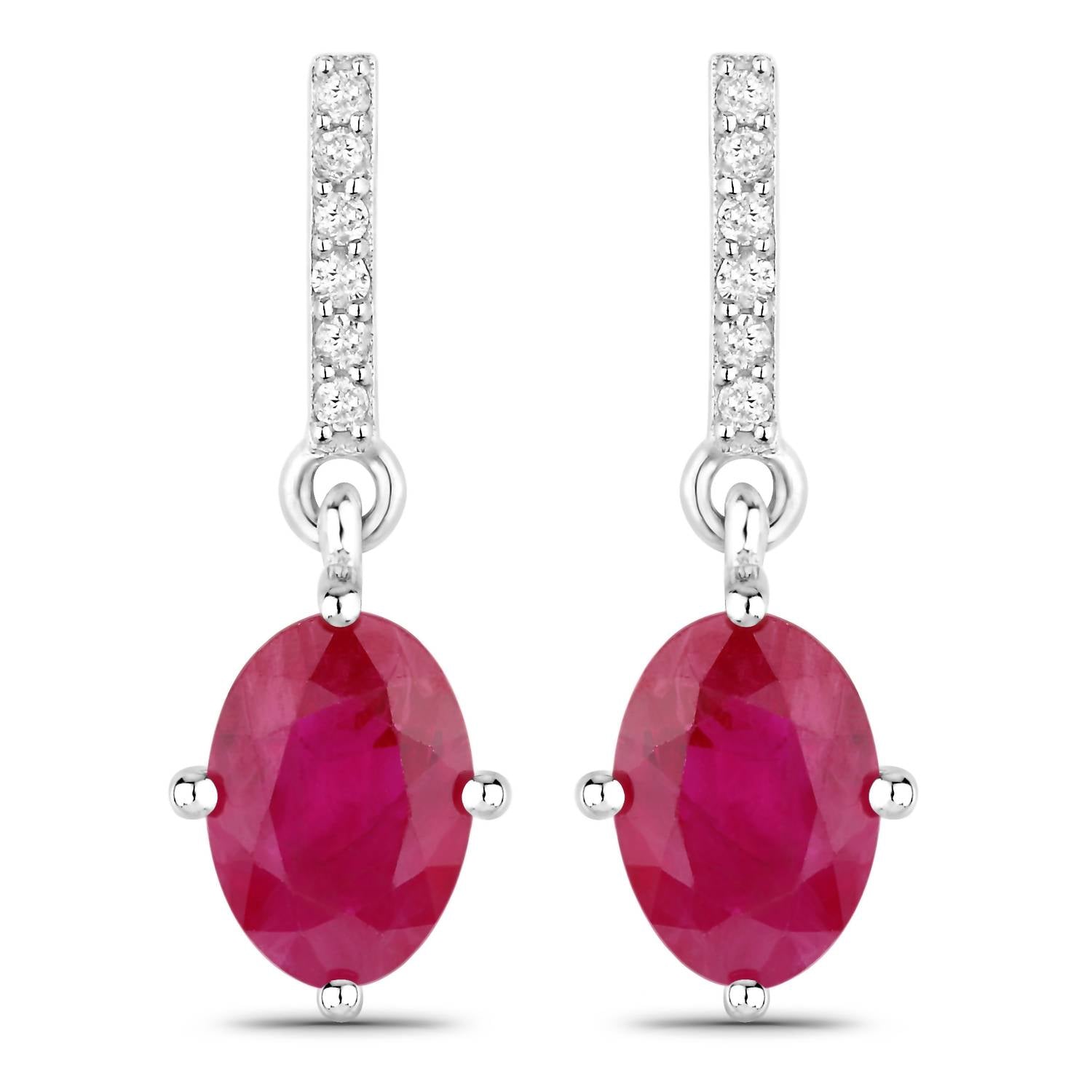 Diana M Jewels Women's Oval Natural Ruby Stud Earrings (1.75 Ct) - Classic in 14k white gold - women's jewelry