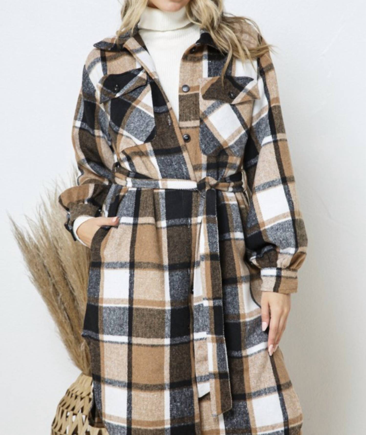 Blue B - Neive Plaid Tie Front Shacket