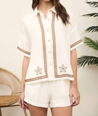 The Workshop - Starfish Embroidery Detail Shorts