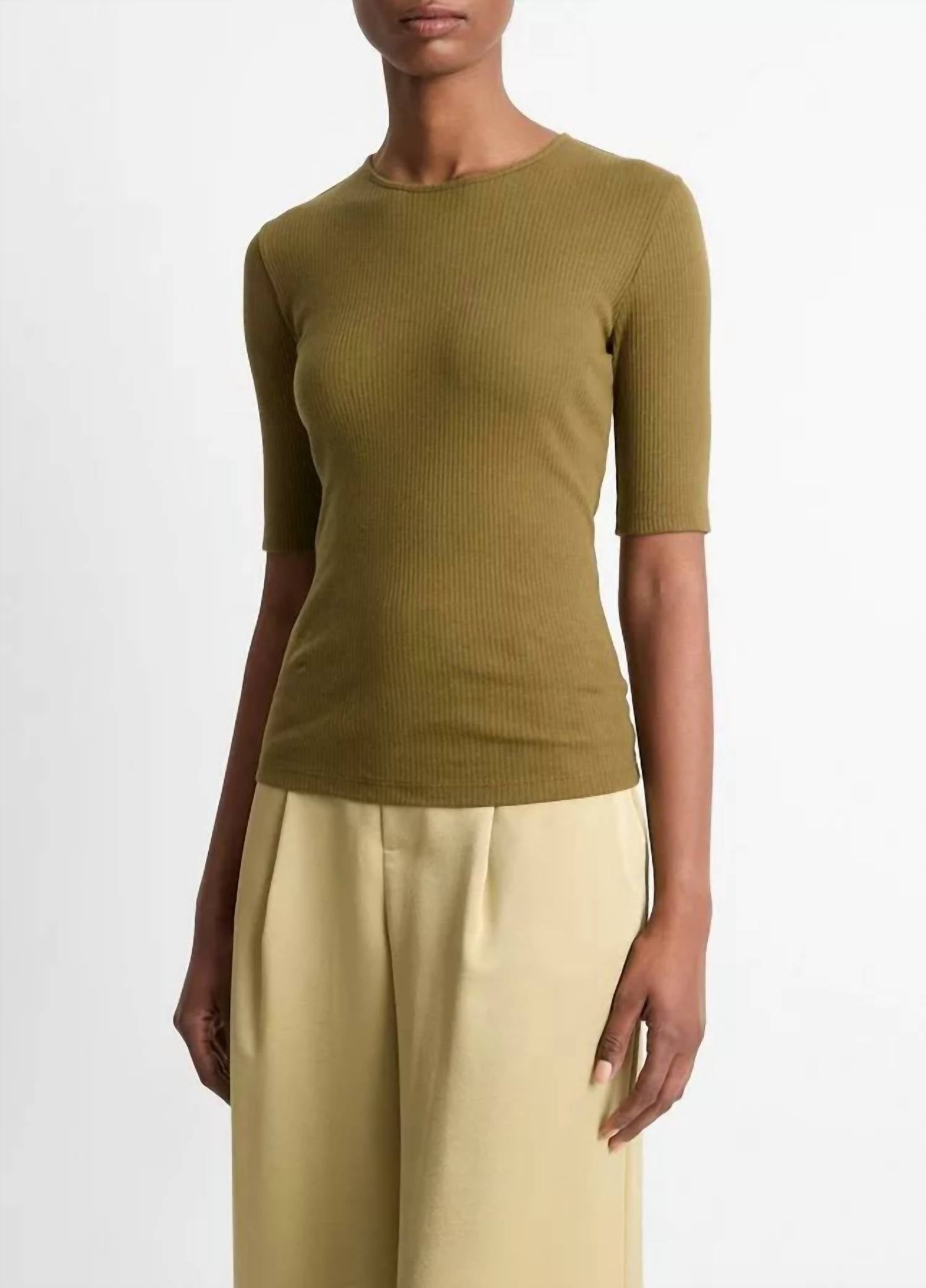 Vince - Ribbed Cotton Elbow-sleeve T-shirt