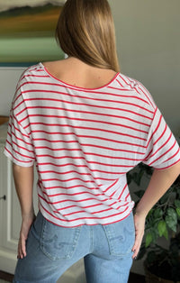 Sundry - Crop V-neck Stripe Tee