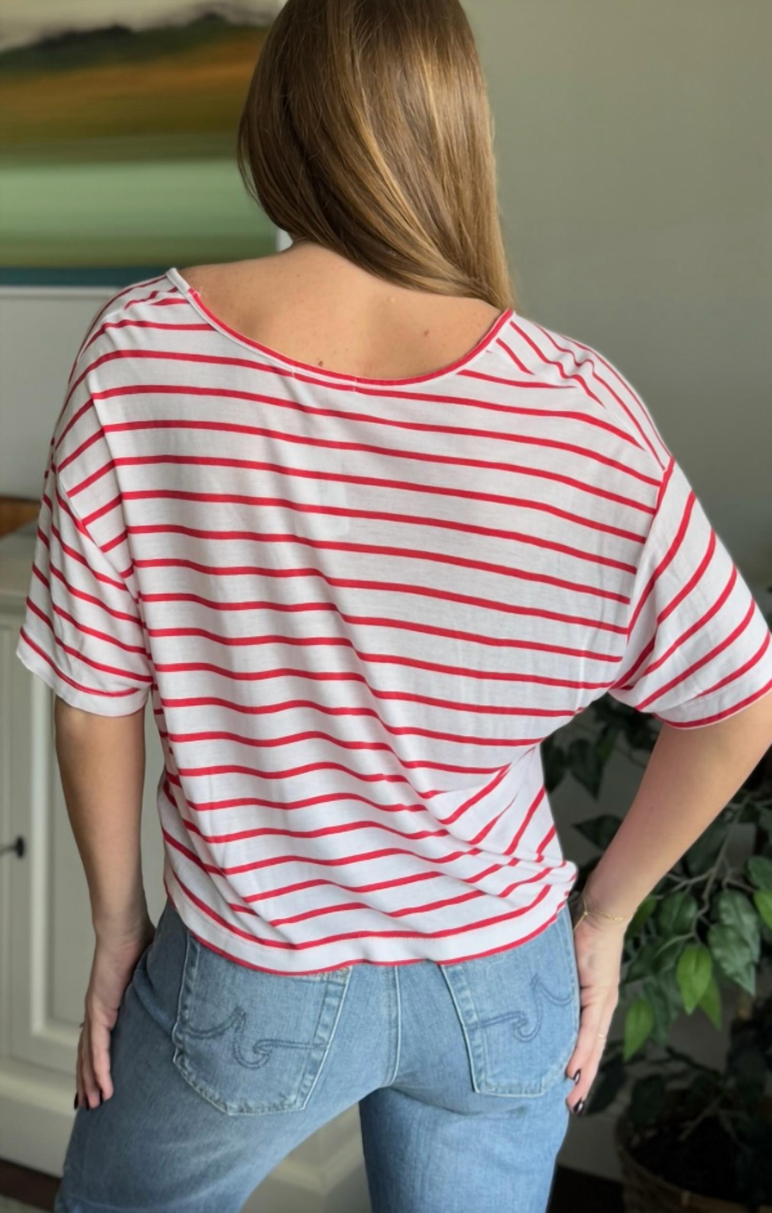 Sundry - Crop V-neck Stripe Tee