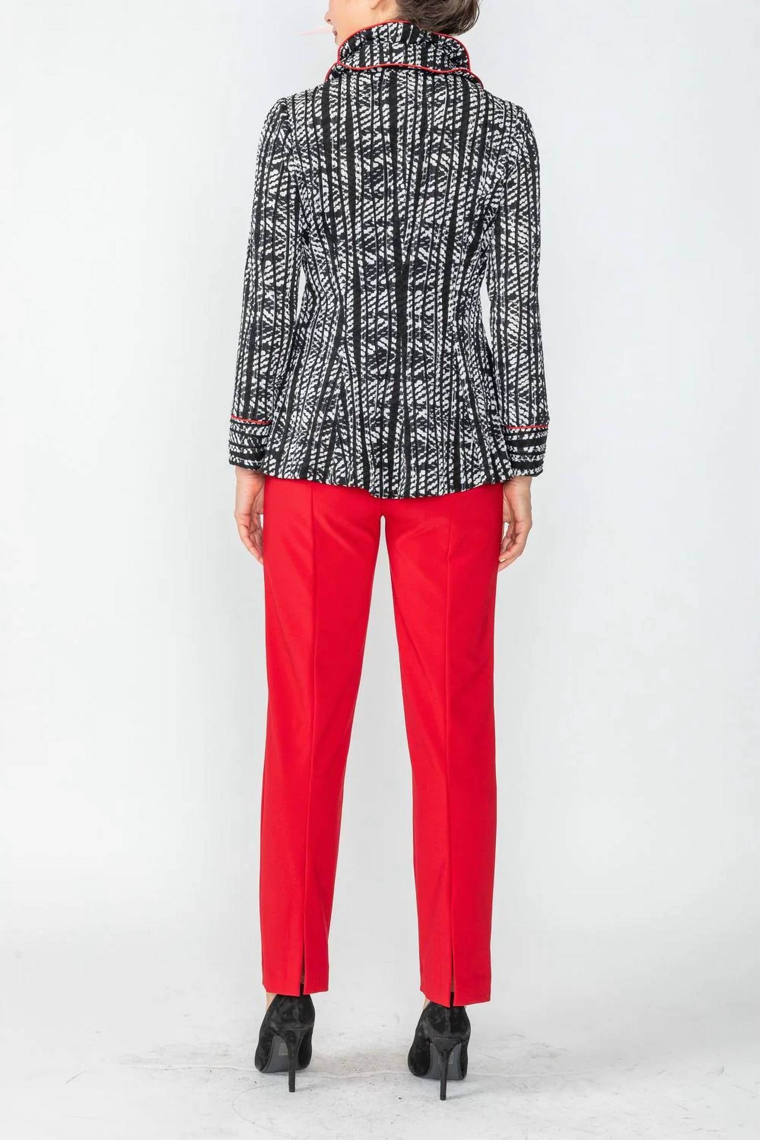 IC Collection Double Layered Wire Piping Collar Jacket in black white - women's jacket - view 5