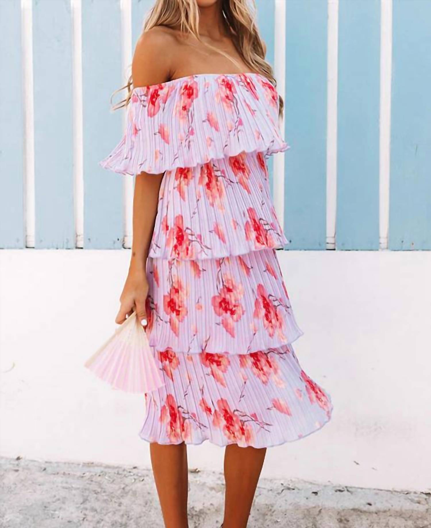 Entro - Pleated Floral Midi Dress