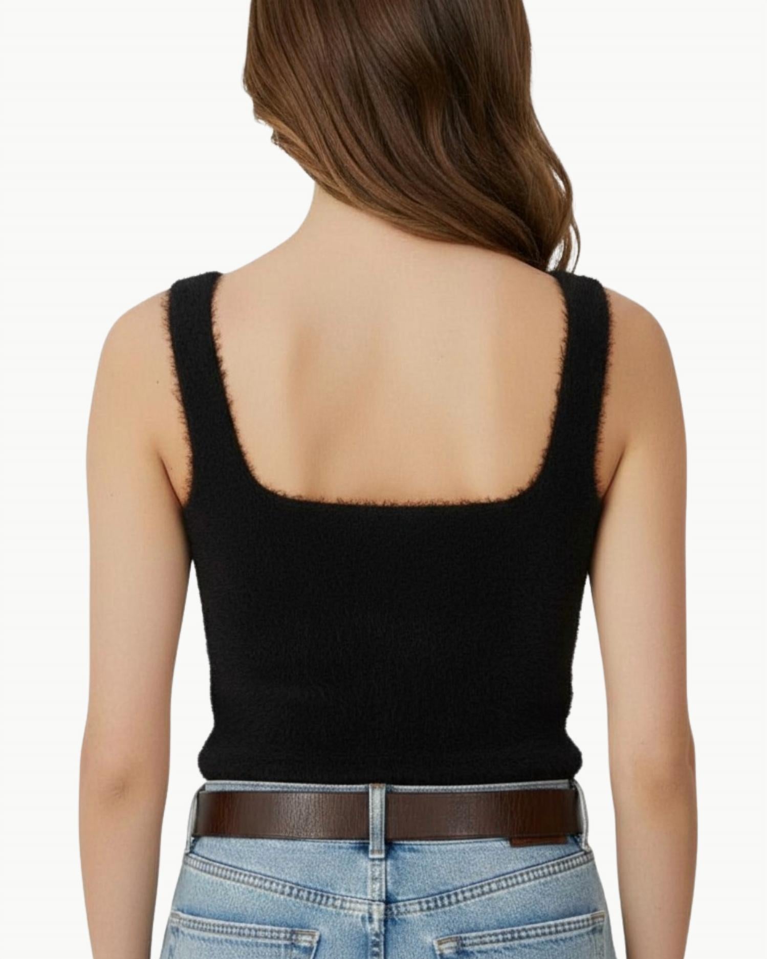 Autumn Cashmere Brushed Square Neck Tank Top in night - women's tank top - detail view