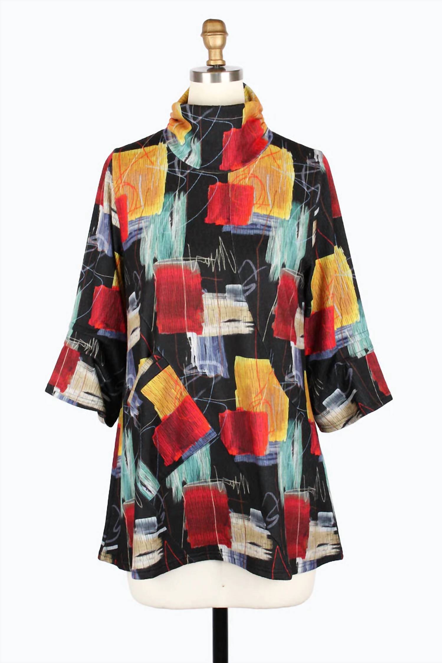 Damee - Women's Brushstroke Art Turtleneck Tunic