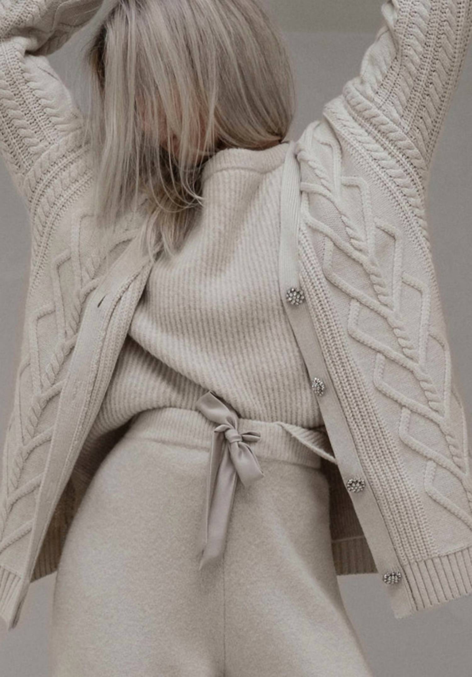 Splendid Women's Harlow Heart Cardigan in beige - women's sweater - detail view