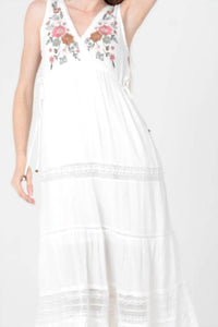 Angie - V-neck Sleeveless Tiered Dress With Embroidery