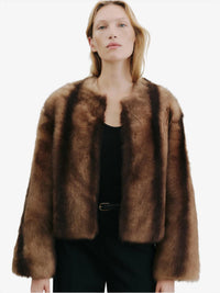 NILI LOTAN Elan Shearling Jacket in camel brown - women's jacket