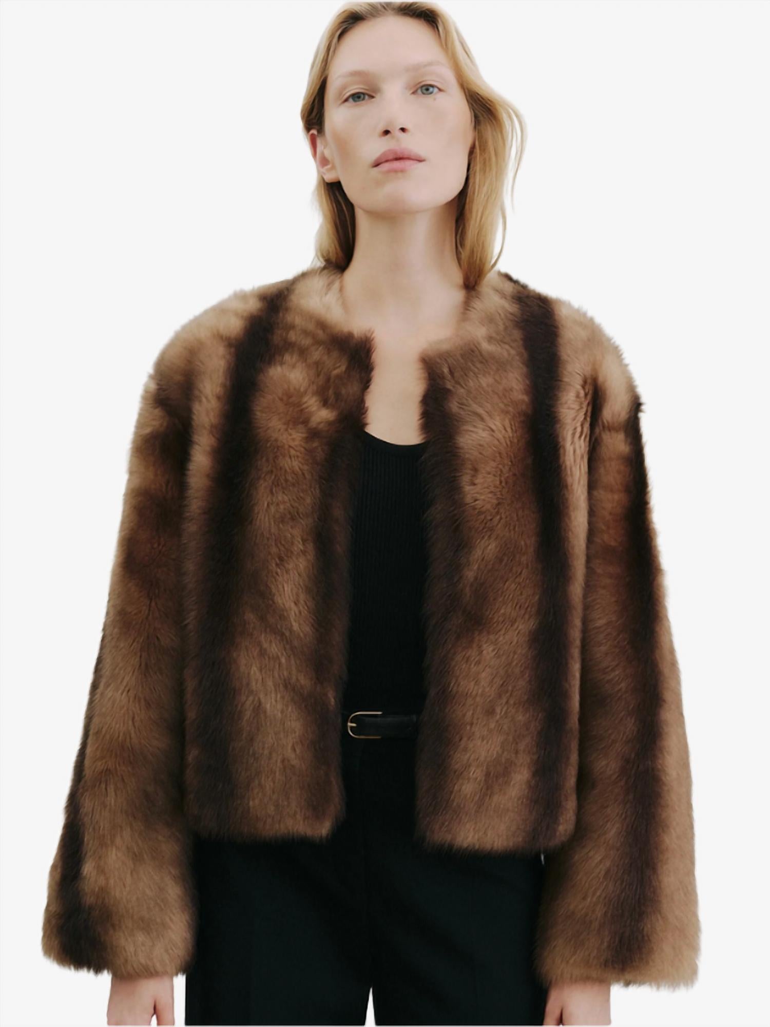 NILI LOTAN Elan Shearling Jacket in camel brown - women's jacket