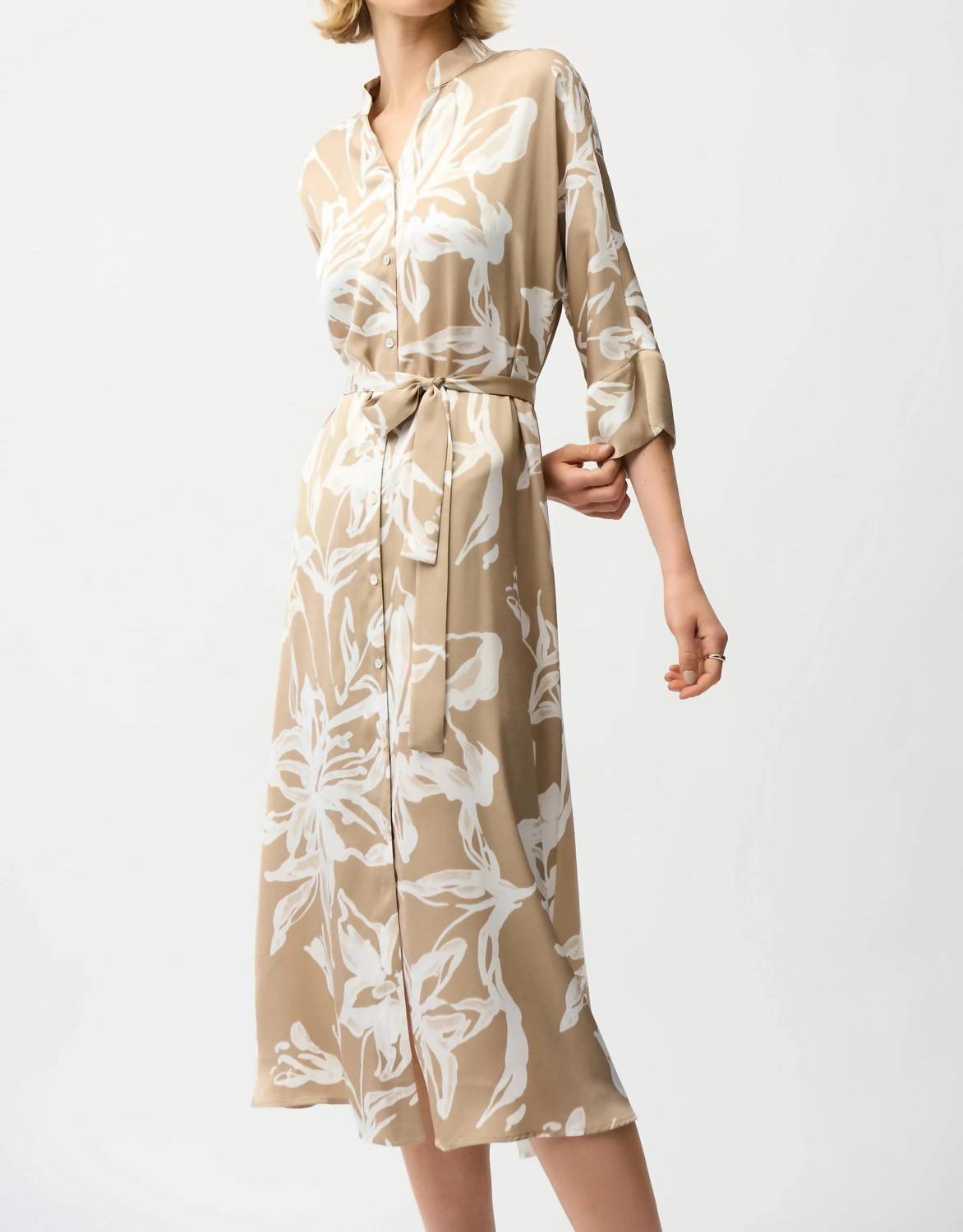 Joseph Ribkoff - Satin Floral Midi Shirt Dress