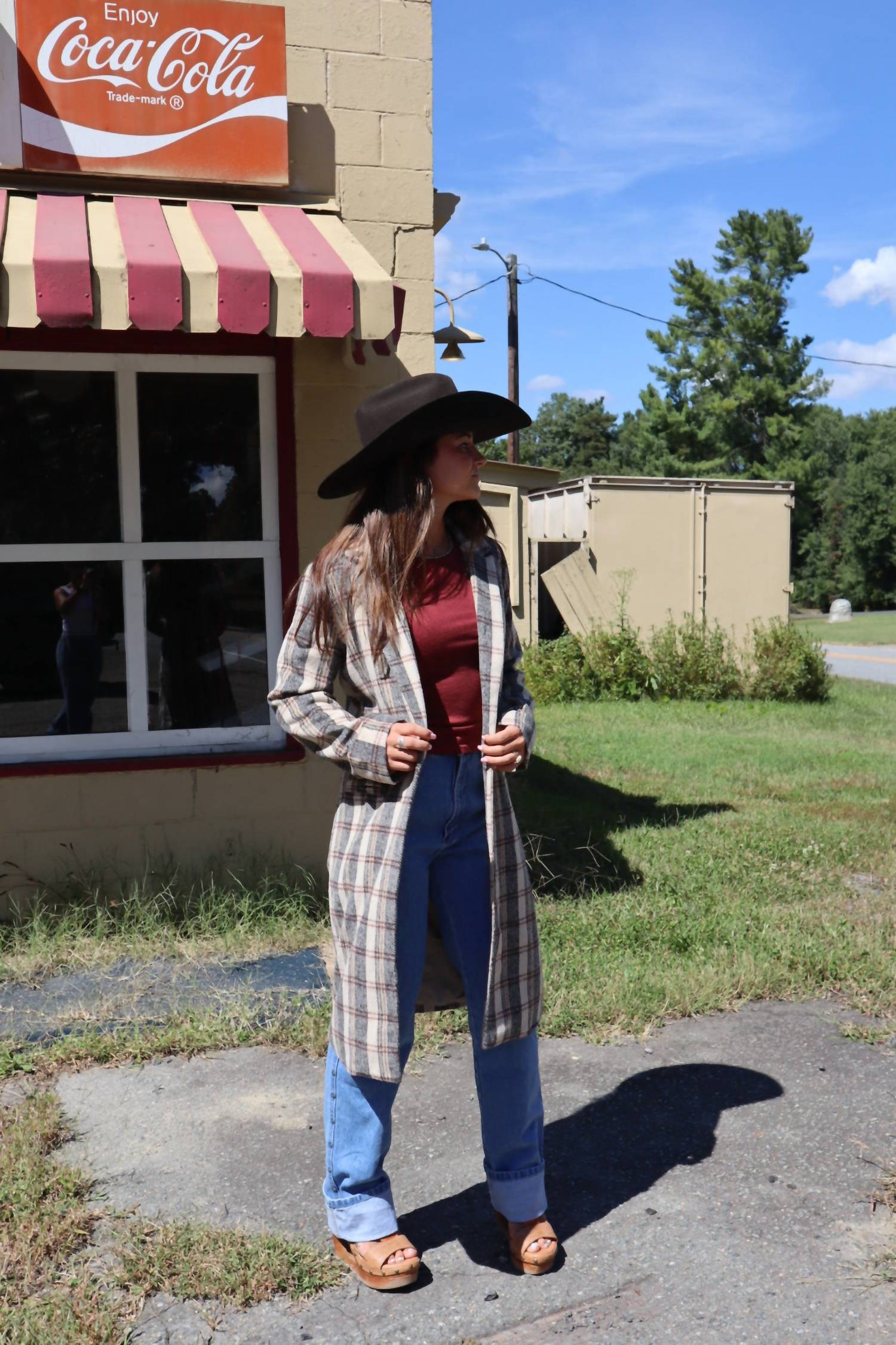 SAGE THE LABEL Orchard Plaid Long Coat in beige - women's jacket - alternate view