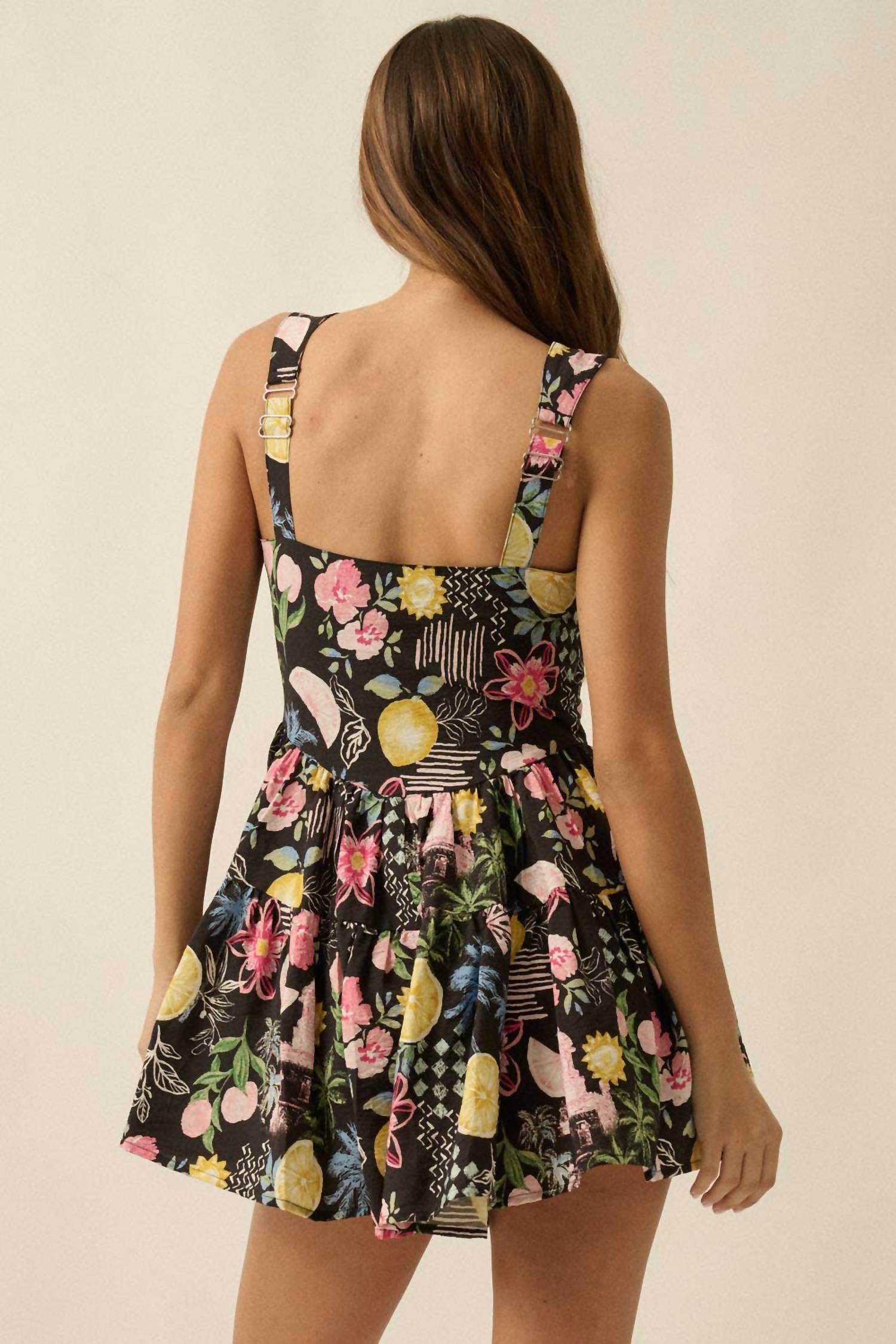 Promesa - Tropical Floral-print Tiered Sleeveless Romper