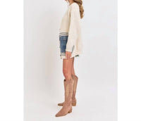 Bns - Knit Sweater Cardigan With Denim Pockets