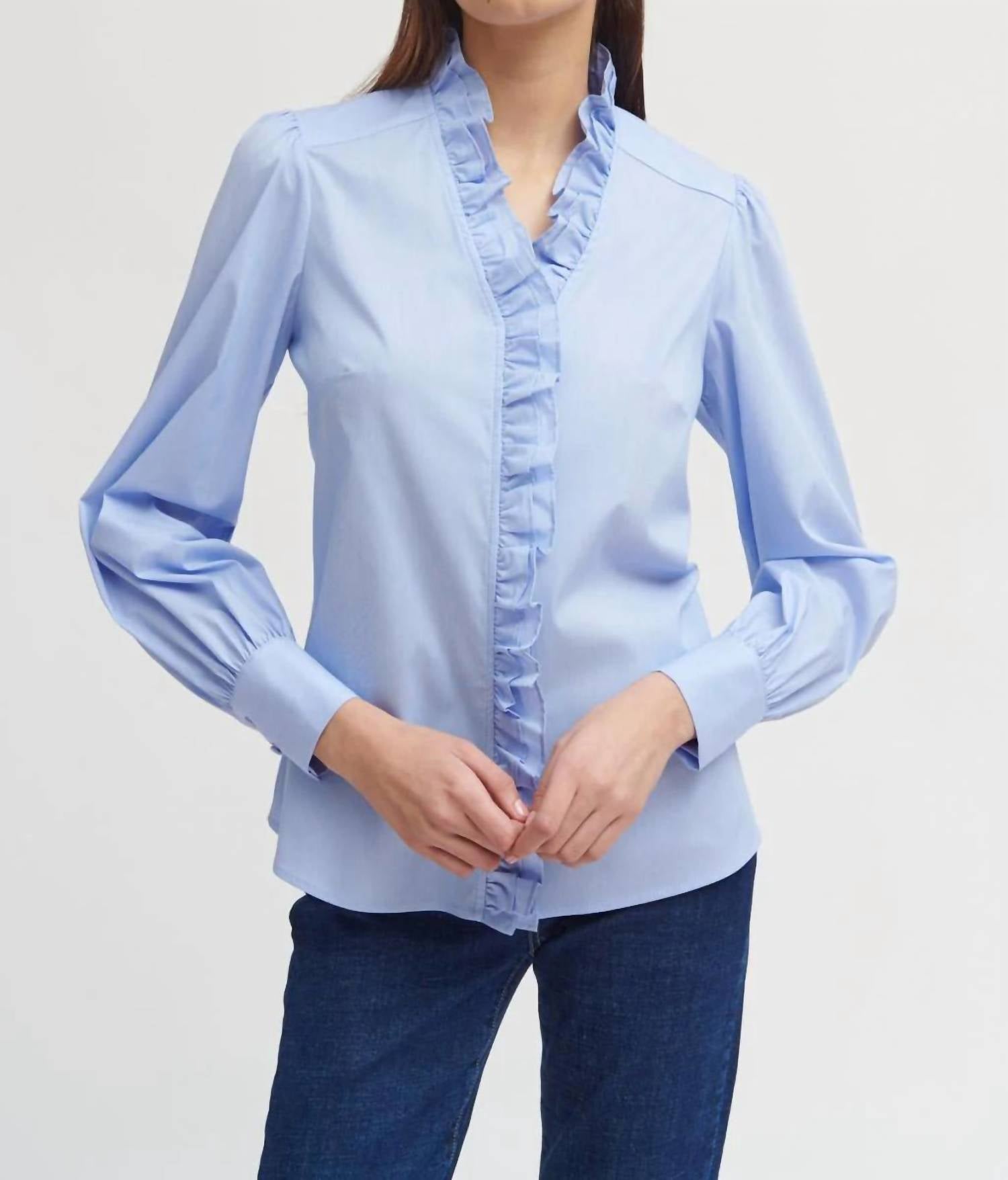 Tinta & Bariloche Celeste Ruffle Front Blouse in blue - women's blouse
