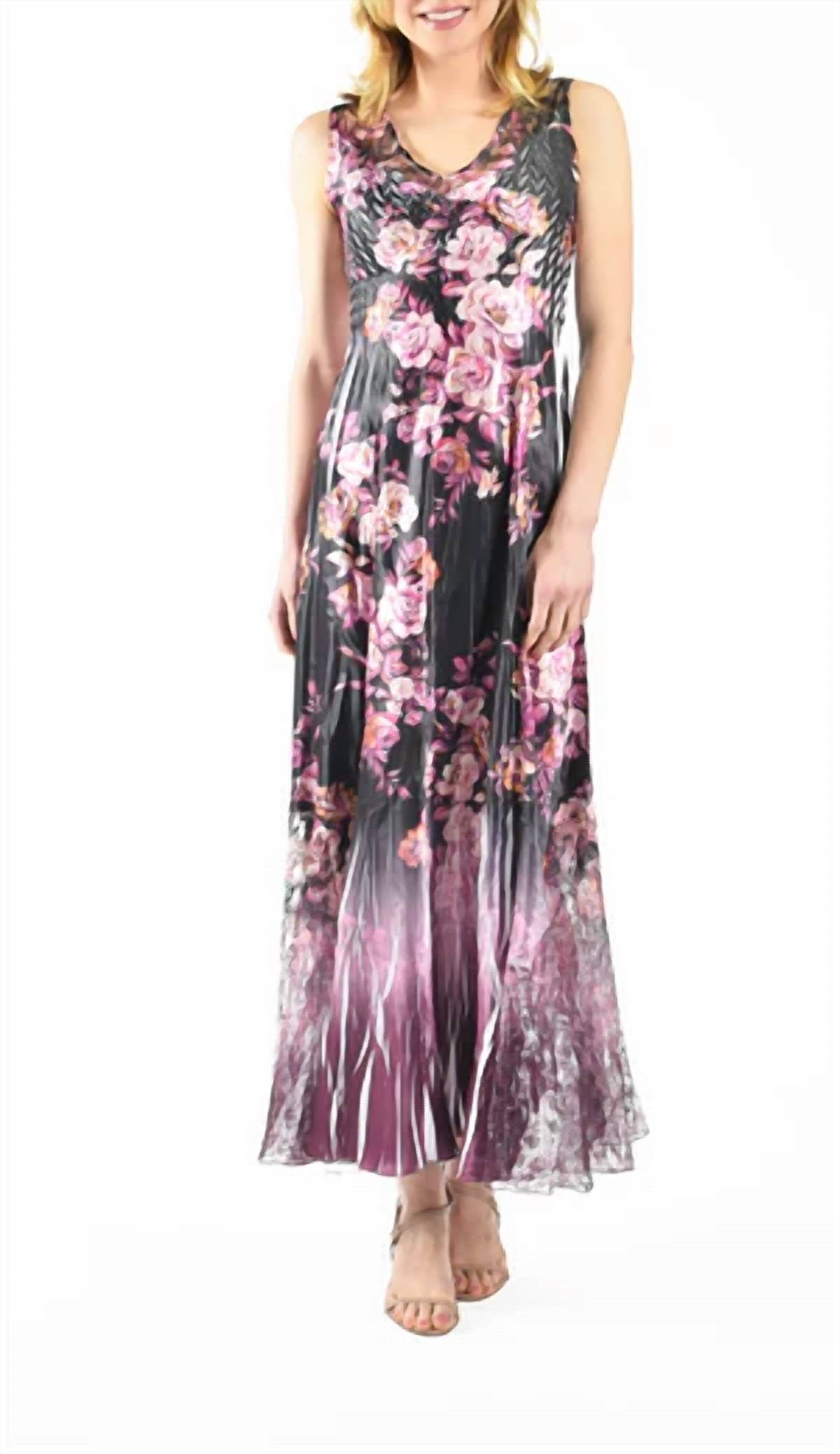 Komarov - Sleeveless Long Charmeuse Lace Dress with Shawl