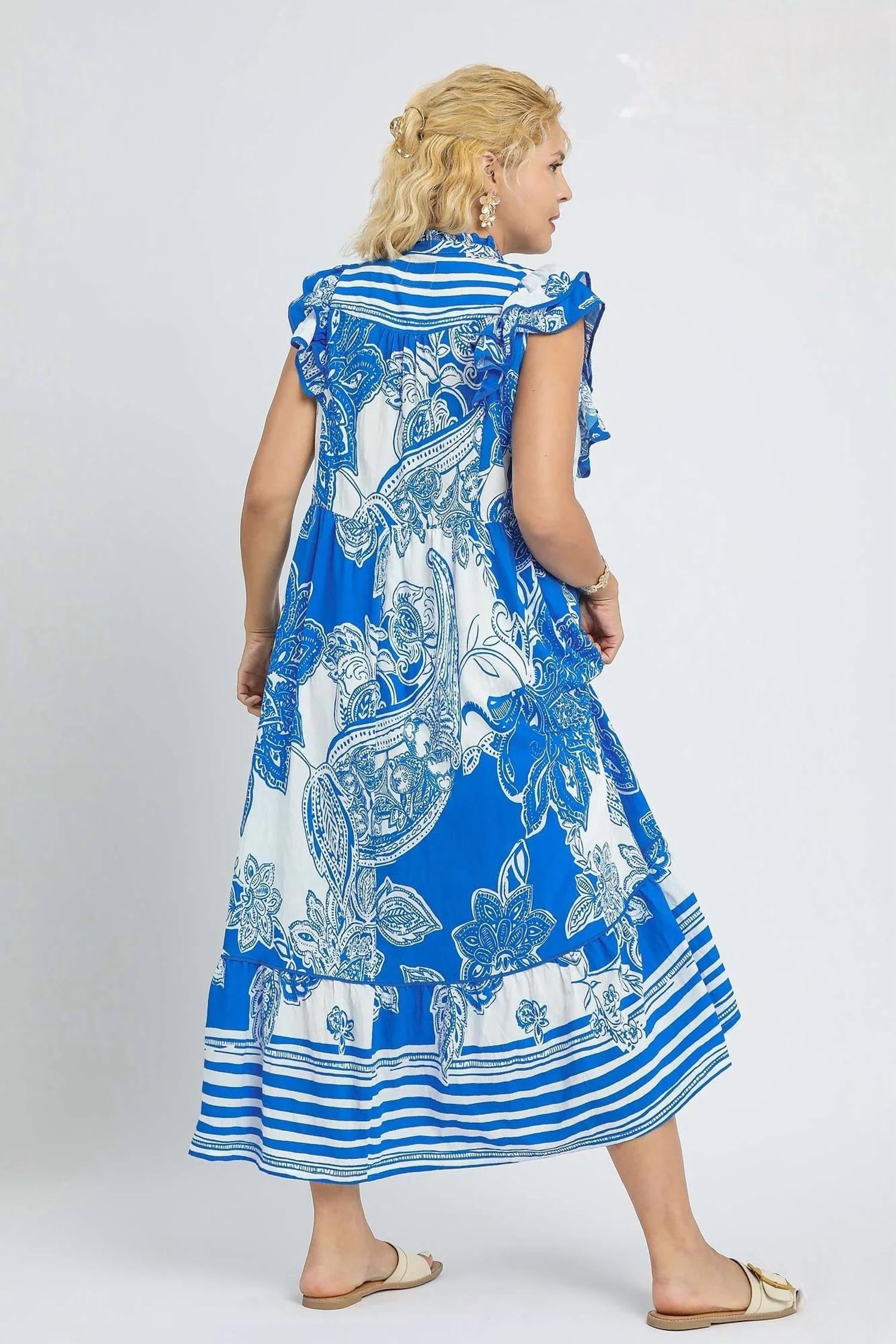 Umgee - Mixed Print Two Tone Maxi Dress