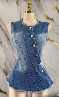 Surelymine - Diagonal Button Denim Top