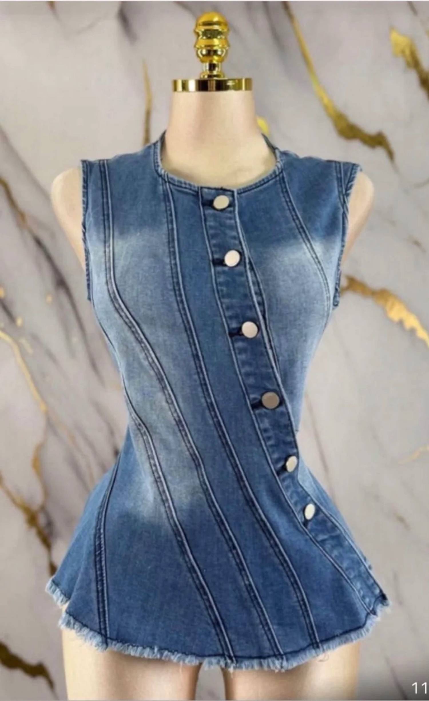 Surelymine - Diagonal Button Denim Top