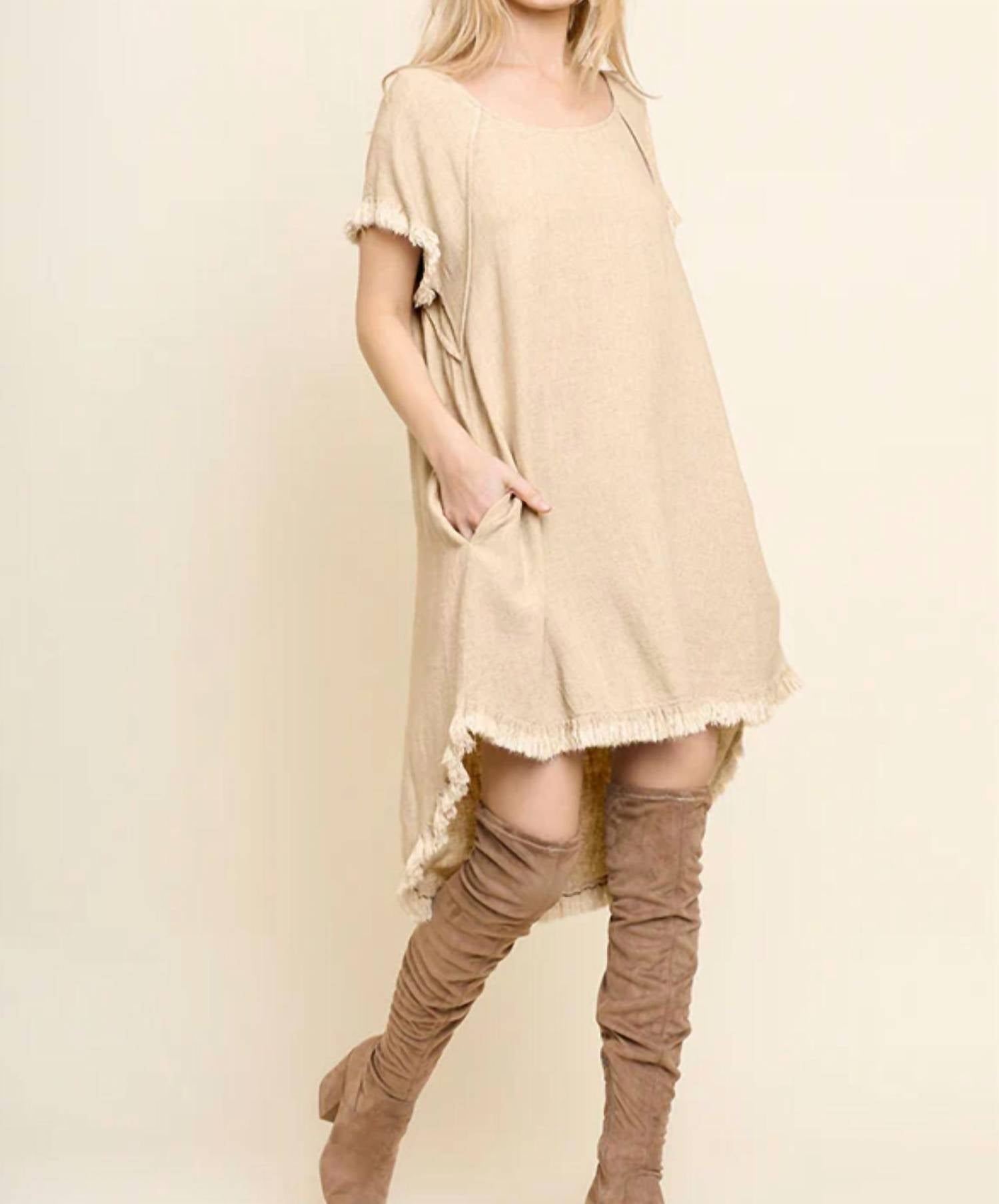 Umgee - High-low Scoop Frayed Hemline V-neck Dress - Plus