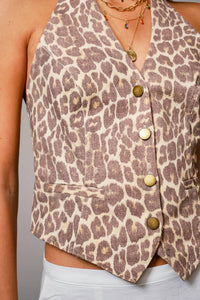 Blue B Soft Twill Pattern Halter Neck Vest in leopard - women's jacket - view 5