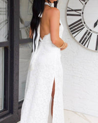 Luxxel - Delilah Lace Halter Neck Maxi Dress