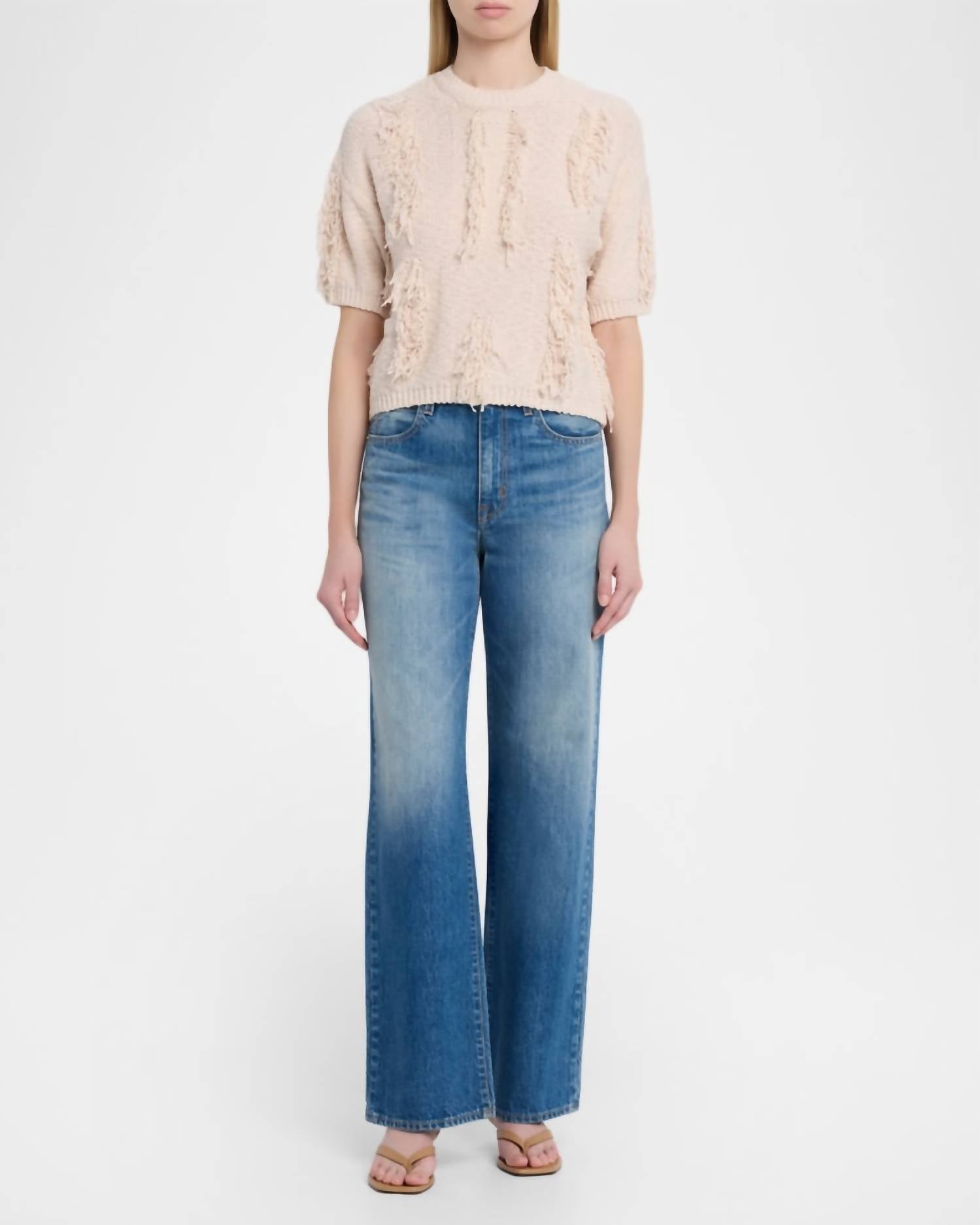 Autumn Cashmere - Short Sleeve Fringe Crew Sweater