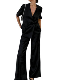The Cotton Brand - Meredith Double-Breasted Satin Blazer and Pant Set