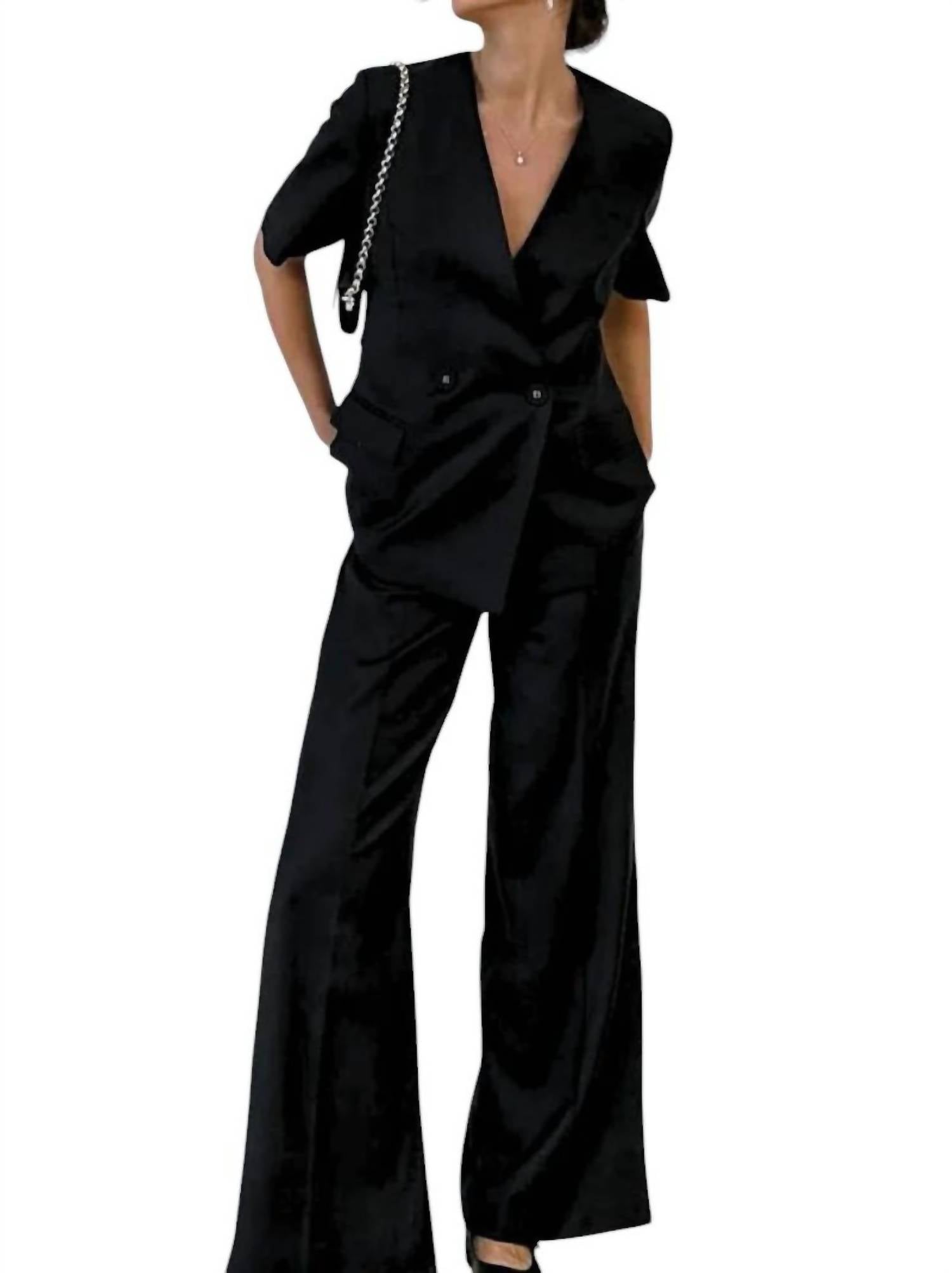 The Cotton Brand - Meredith Double-Breasted Satin Blazer and Pant Set