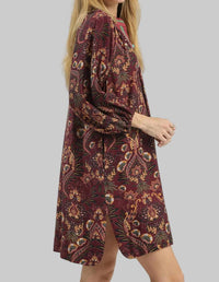 Umgee - Floral Damask Print Collared Dress