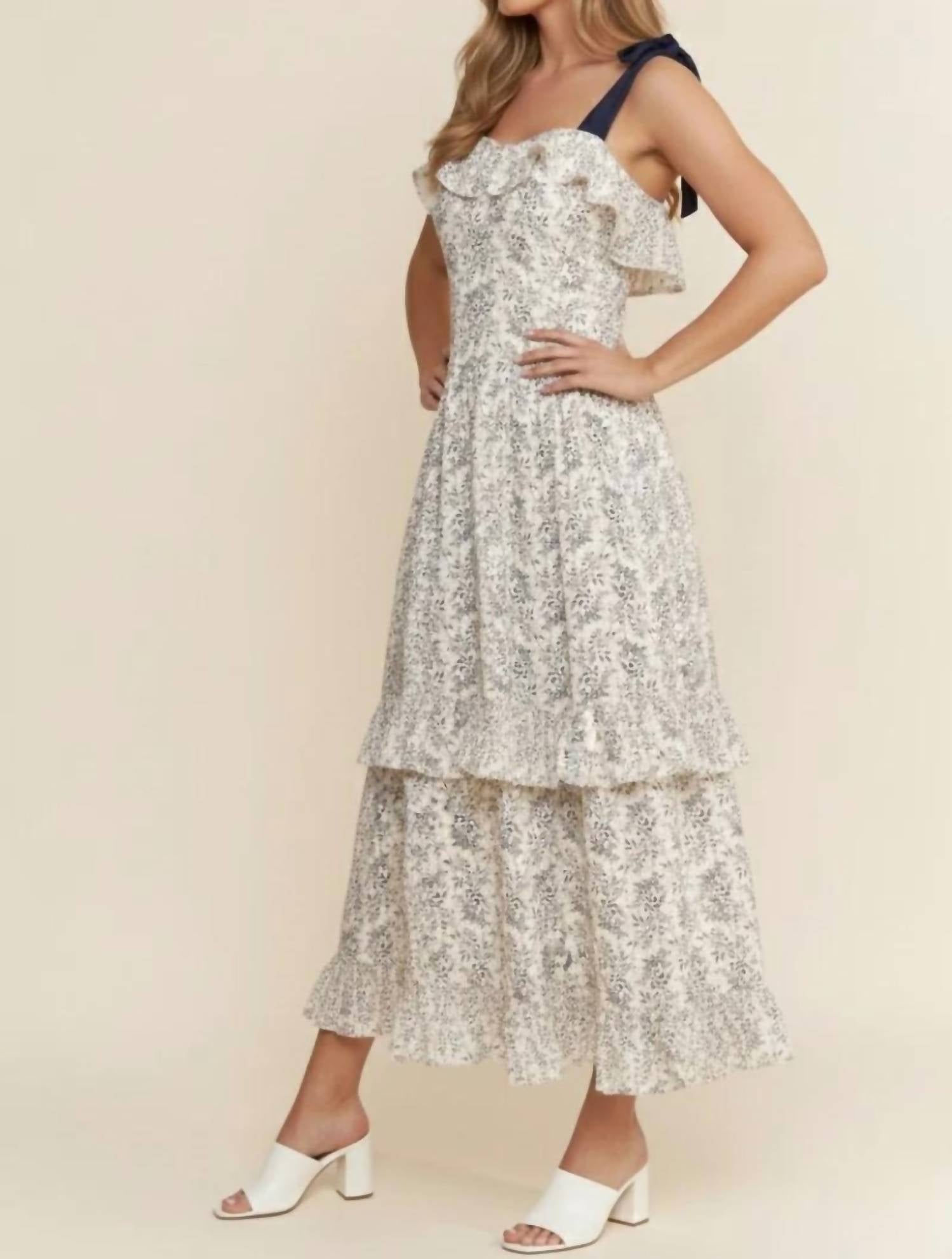 J.Nna - Ruffle Detailed Ribbon Strap Midi Dress