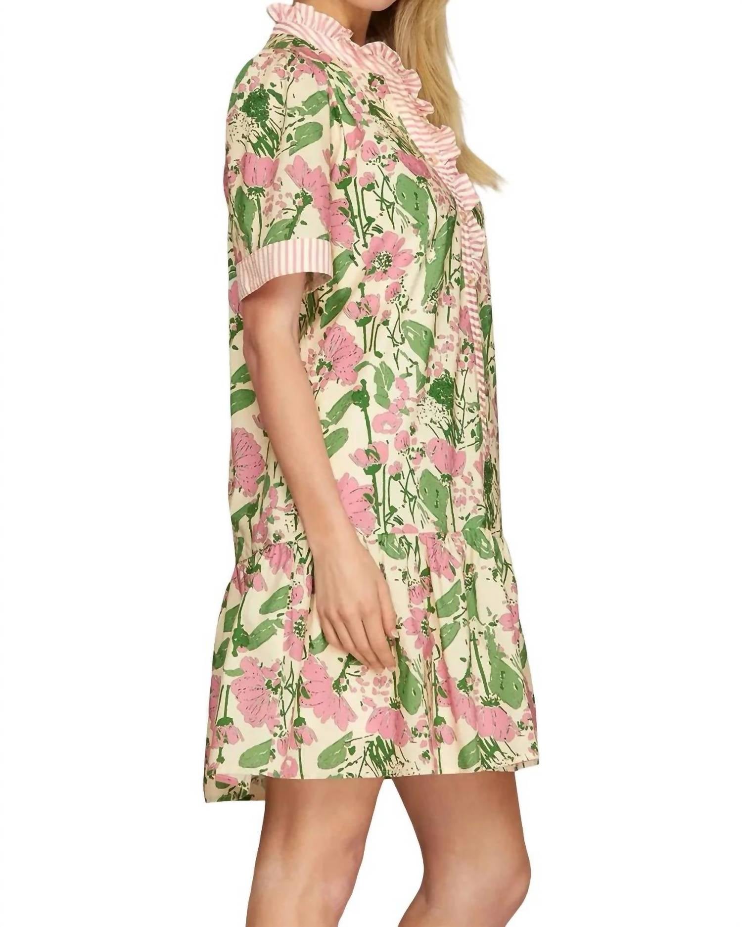 She + Sky - Short Sleeve Mini Printed Dress