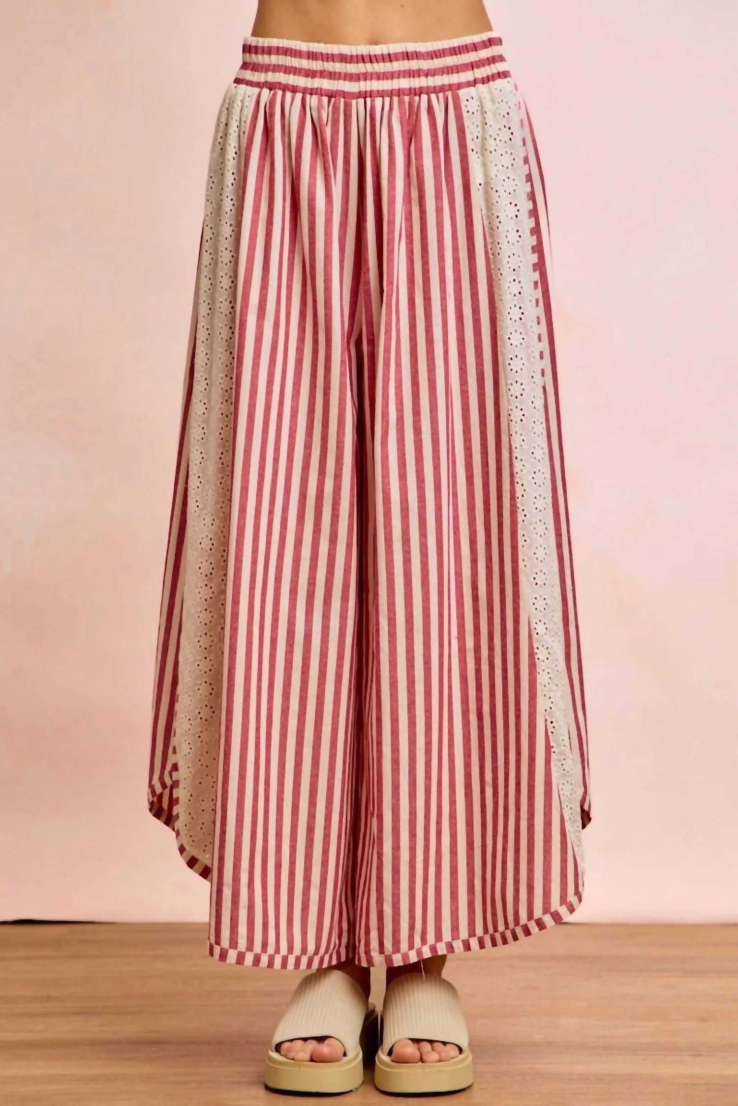 Bibi - Stripe Eyelet Side Pants