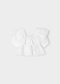 Mayoral - Girls' Scallop Floral Embroidered Crop Blouse