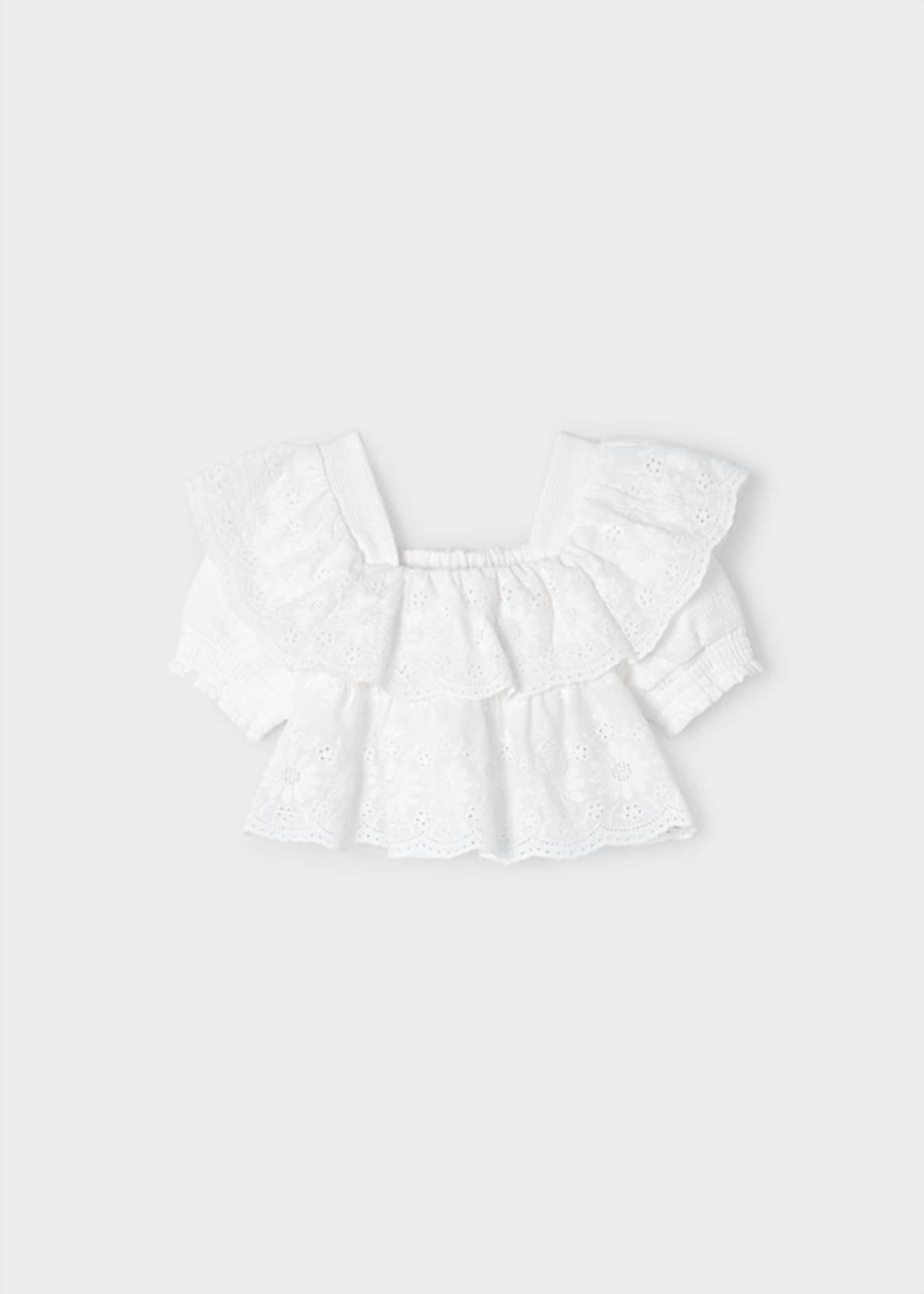 Mayoral - Girls' Scallop Floral Embroidered Crop Blouse