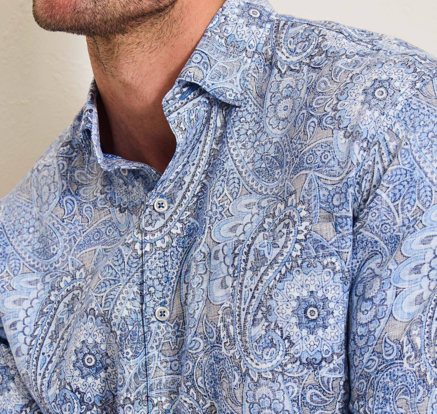 TOMMY BAHAMA Medallion Paisley Print Button-up Shirt in bering blue - men's shirt - alternate view