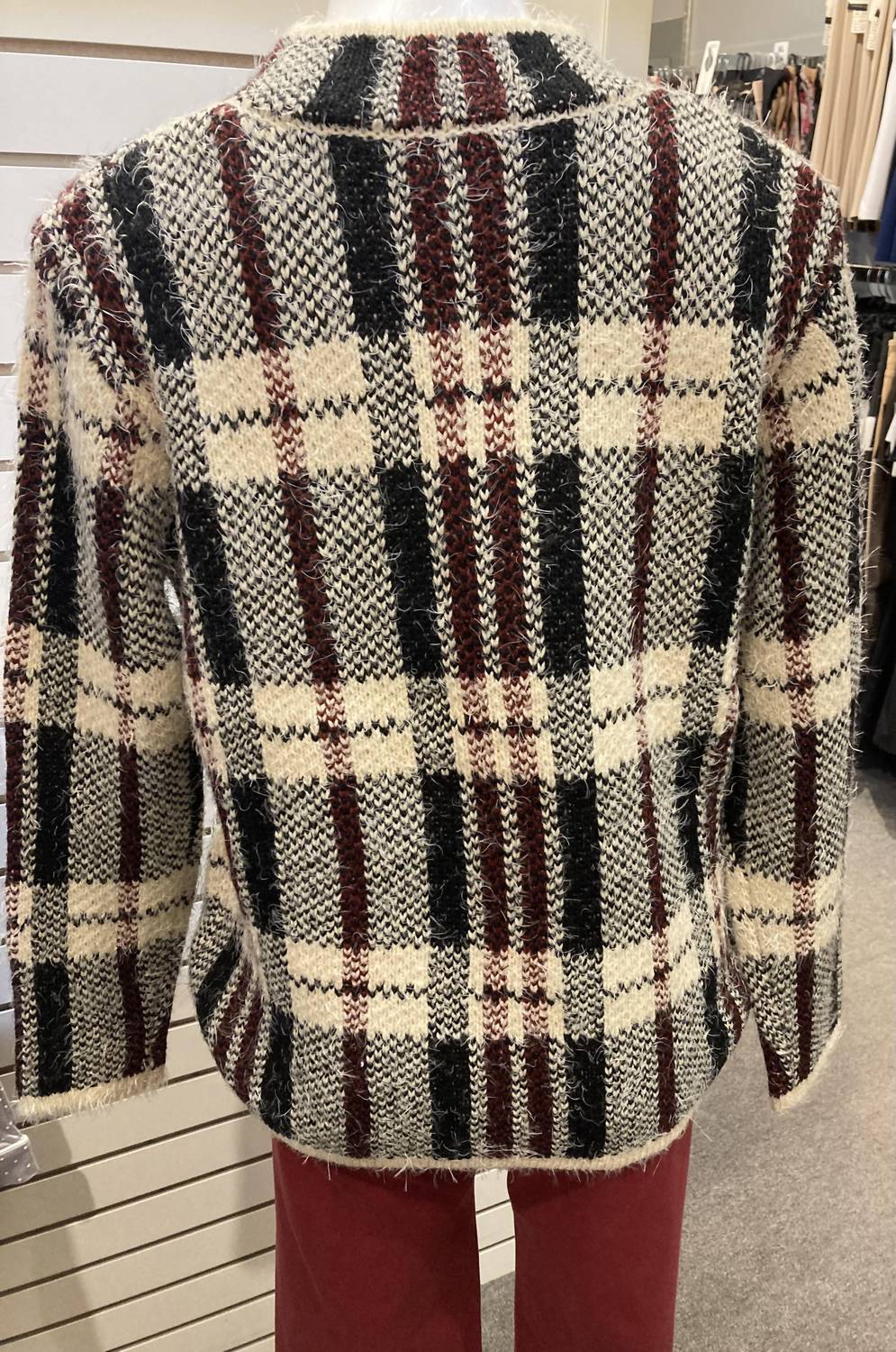 Ethyl - Women's Eyelash plaid sweater