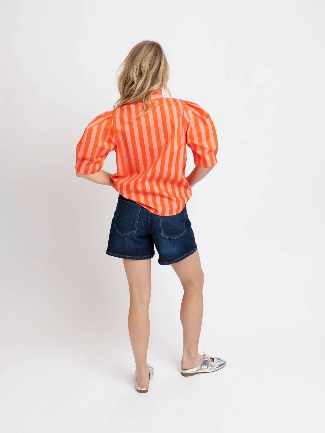 Karlie - Stripe Button Up Ruffle Neck Top