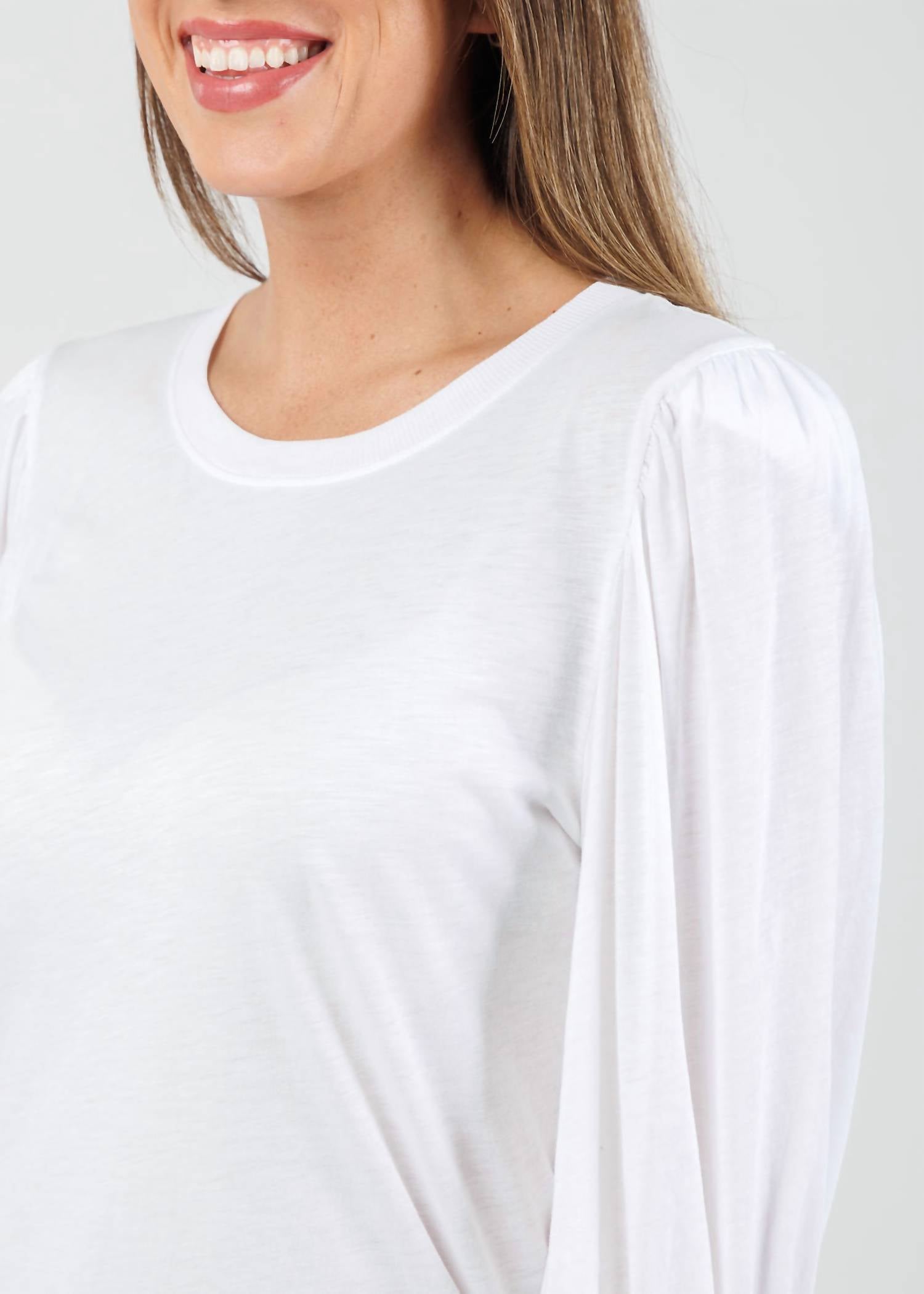 N.1 LA Loren Smocked Peasant Tee Top in white - women's long sleeve top - view 4