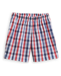 bella bliss Boys' Printed Play Short in red blue plaid - kids' shorts