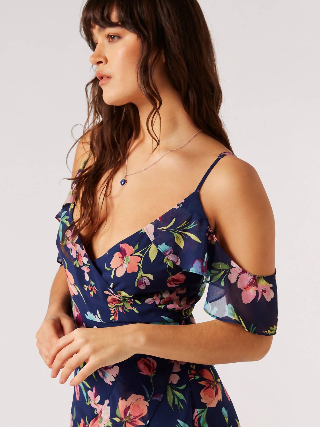 Apricot - Watercolour Floral Chiffon Maxi Dress