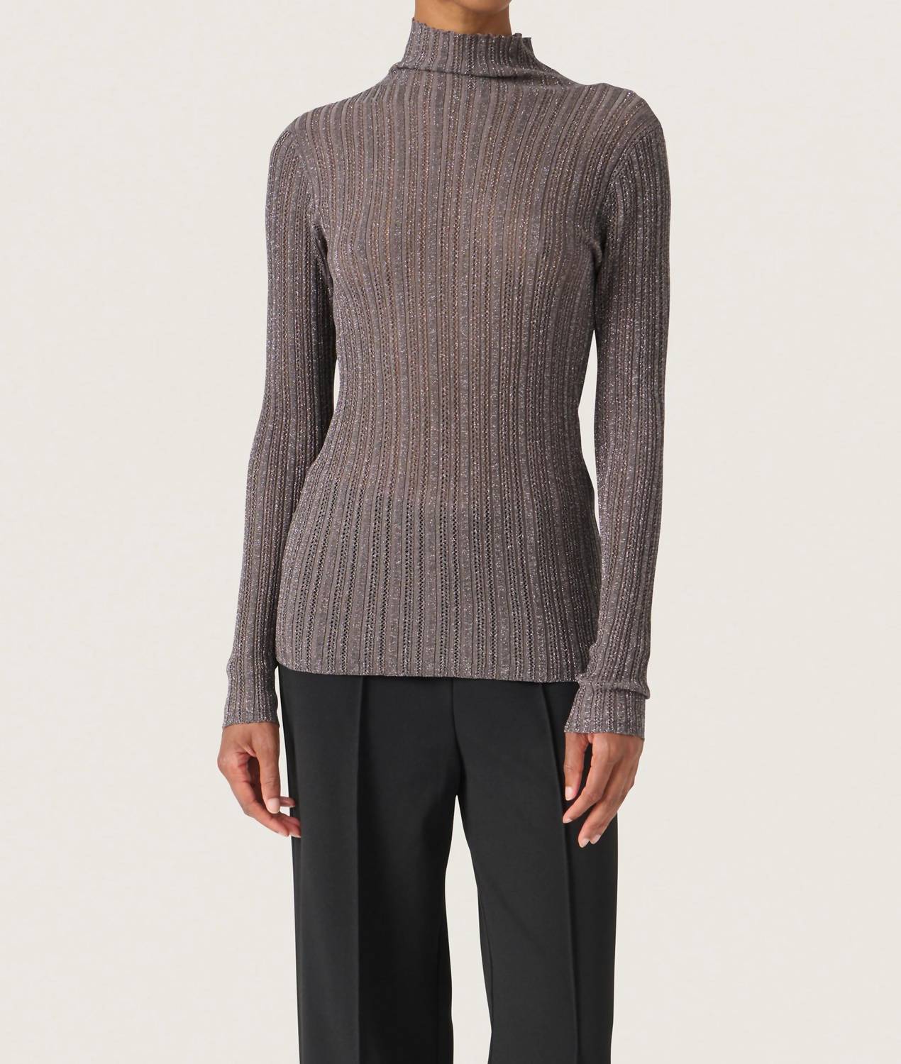 Soaked In Luxury - Laisa Metallic Turtleneck Pullover Sweater