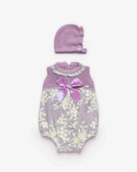 Juliana - Girl's Knit Front Bow Onesie And Hat Set
