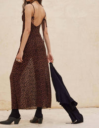 Promesa - Flocked Leopard Mesh Cowl Neck Maxi Dress