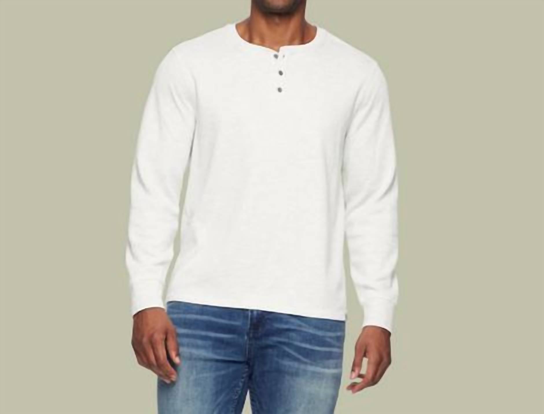Flags & Anthem Chatsworth Henley Tee in oatmeal heather - men's long sleeve top