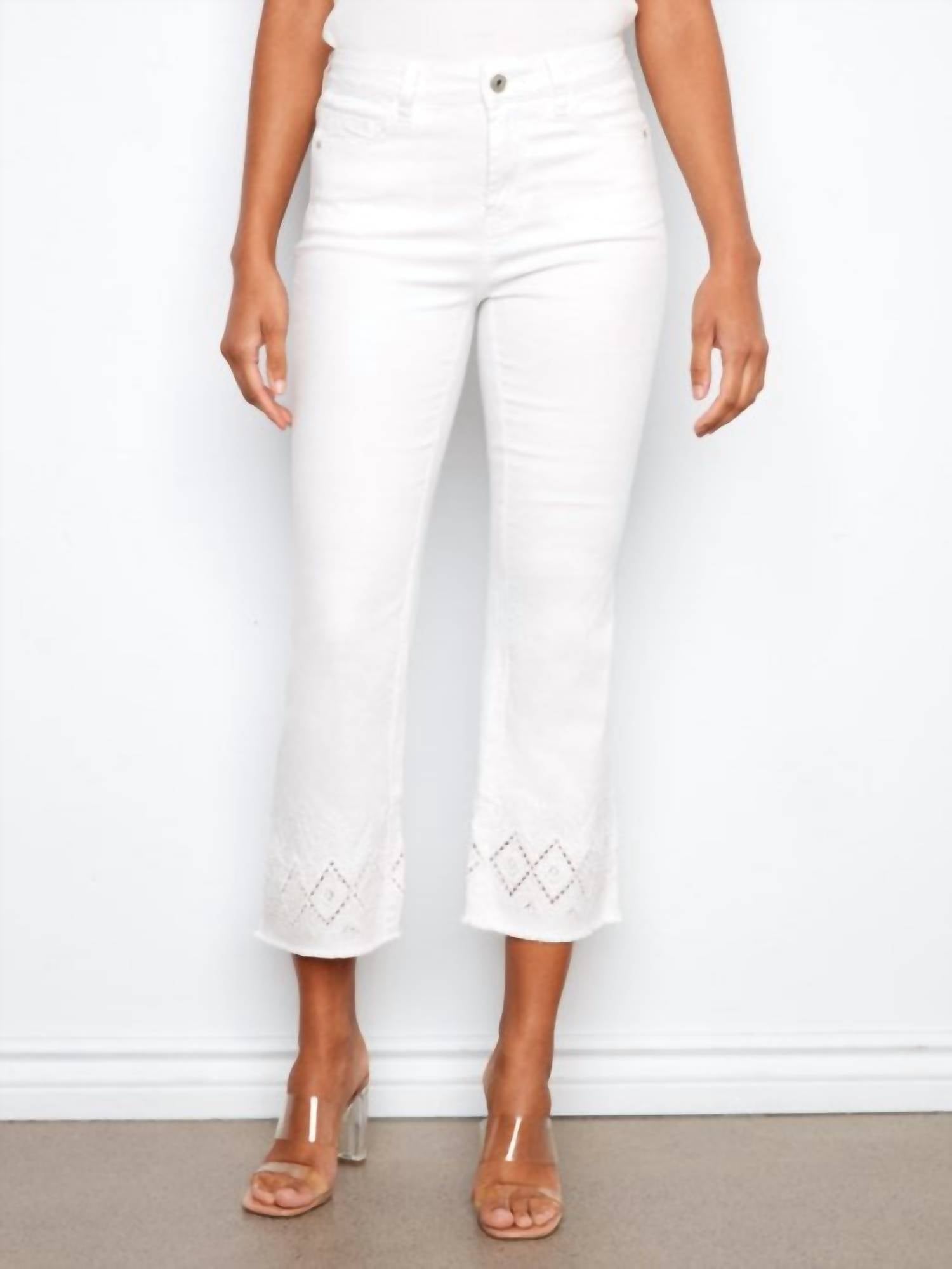 Charlie B - Flare Twill Pants with ZigZag Embroidery