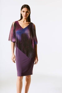 Joseph Ribkoff - Metallic Pleated Overlay Sheath Dress
