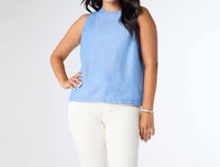 COCO + CARMEN Carey Tank with Back Button Detail in light denim - women's tank top